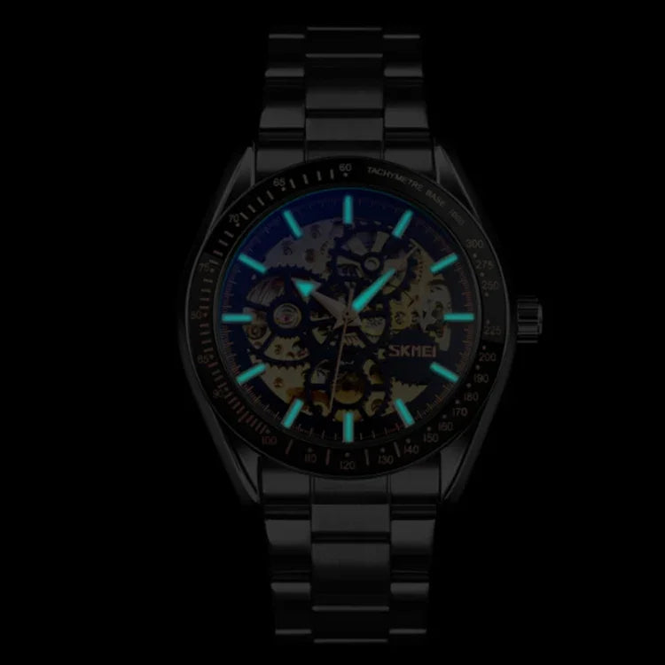 SKMEI 9194 Relógio Mecânico Automático Esqueleto Masculino com Correia de Aço, Preto, Prateado, Dourado Mostrador Preto, Dourado Rosé, Dourado Mostrador Dourado