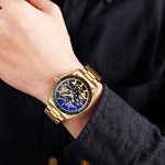 SKMEI 9194 Relógio Mecânico Automático Esqueleto Masculino com Correia de Aço, Preto, Prateado, Dourado Mostrador Preto, Dourado Rosé, Dourado Mostrador Dourado