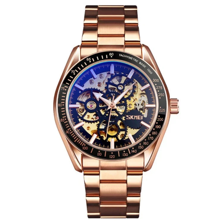 SKMEI 9194 Relógio Mecânico Automático Esqueleto Masculino com Correia de Aço, Preto, Prateado, Dourado Mostrador Preto, Dourado Rosé, Dourado Mostrador Dourado