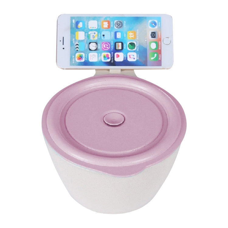 Tigela Criativa e Conveniente para Noodles Instantâneos de Fibra de Trigo com Tampa Selada e Suporte para Telemóvel, Rosa, Azul, Verde
