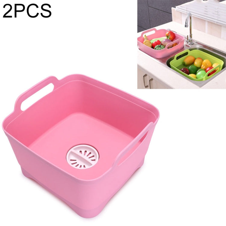 2 Peças Cesto Multifuncional de Plástico para Lava-Louça Móvel, Cesto de Lavagem de Legumes, Cesto de Drenagem para Armazenamento de Frutas e Legumes, Rosa, Roxo, Verde, Azul, Branco, Cinzento Escuro, Verde Escuro