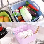 2 Peças Cesto Multifuncional de Plástico para Lava-Louça Móvel, Cesto de Lavagem de Legumes, Cesto de Drenagem para Armazenamento de Frutas e Legumes, Rosa, Roxo, Verde, Azul, Branco, Cinzento Escuro, Verde Escuro