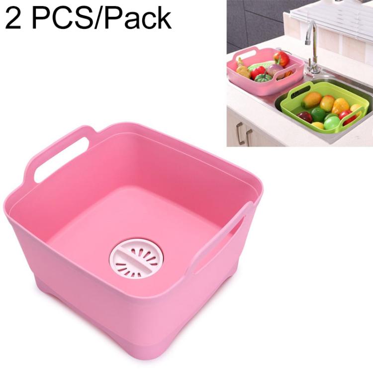 2 Peças Cesto Multifuncional de Plástico para Lava-Louça Móvel, Cesto de Lavagem de Legumes, Cesto de Drenagem para Armazenamento de Frutas e Legumes, Rosa, Roxo, Verde, Azul, Branco, Cinzento Escuro, Verde Escuro