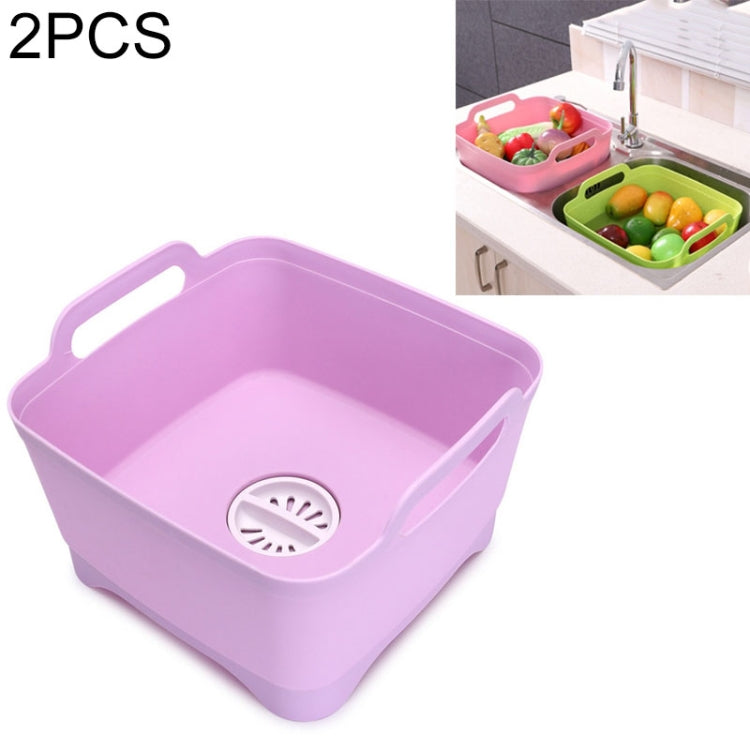 2 Peças Cesto Multifuncional de Plástico para Lava-Louça Móvel, Cesto de Lavagem de Legumes, Cesto de Drenagem para Armazenamento de Frutas e Legumes, Rosa, Roxo, Verde, Azul, Branco, Cinzento Escuro, Verde Escuro