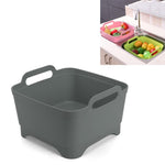 2 Peças Cesto Multifuncional de Plástico para Lava-Louça Móvel, Cesto de Lavagem de Legumes, Cesto de Drenagem para Armazenamento de Frutas e Legumes, Rosa, Roxo, Verde, Azul, Branco, Cinzento Escuro, Verde Escuro