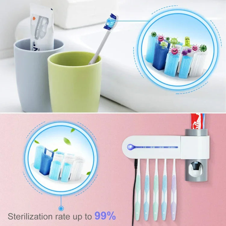 Suporte de Escova de Dentes Elétrico de Desinfeção Ultravioleta Montado na Parede Sem Perfuração para Casa de Banho, Plugue EUA, Plugue Reino Unido, Plugue UE, Carregamento por USB