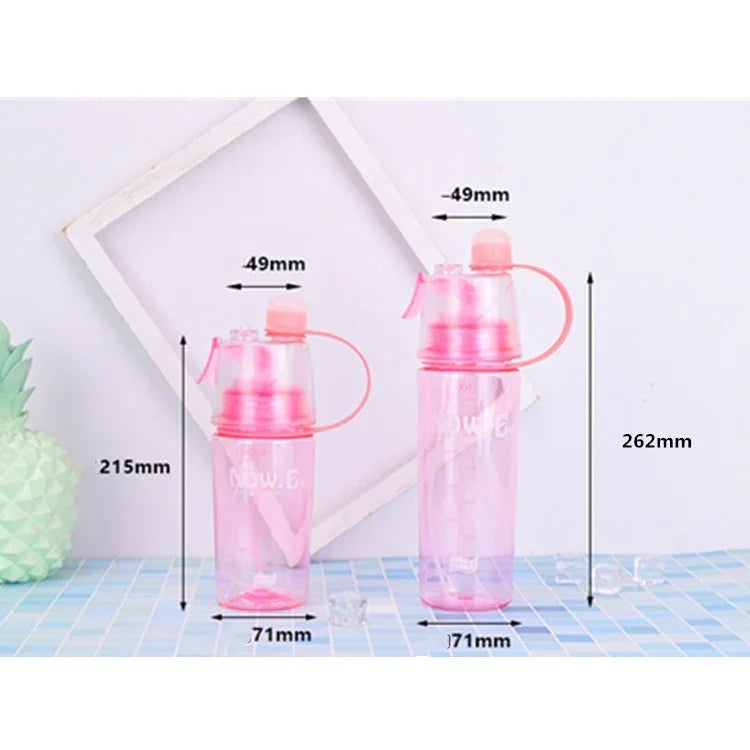 Garrafa de Água com Pulverizador Criativa Garrafa Desportiva Portátil com Tampa Hidratação de Verão Copo de Plástico de Beleza, 600 ML, 400 ML