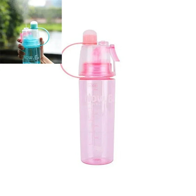 Garrafa de Água com Pulverizador Criativa Garrafa Desportiva Portátil com Tampa Hidratação de Verão Copo de Plástico de Beleza, 600 ML, 400 ML