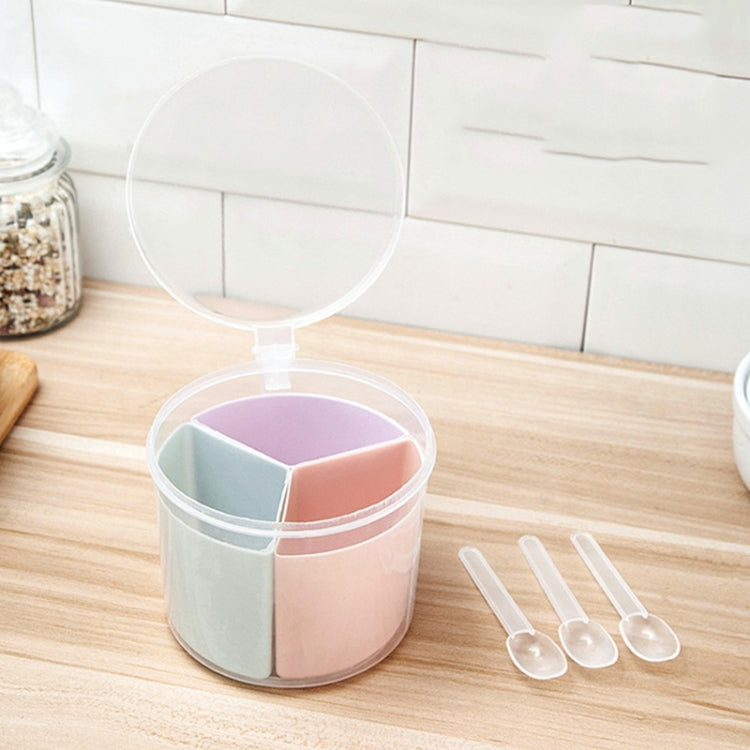 Caixa de Temperos Dividida Combinada para Cozinha Doméstica com Colher, Redonda