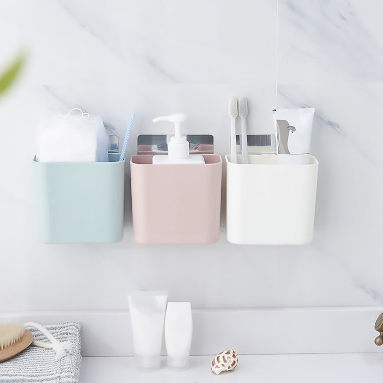 Prateleira para Casa de Banho Montada na Parede com Ventosa, Caixa de Armazenamento Sem Perfuração para Lavatório, Suporte para Escova de Dentes e Pasta de Dentes, Branco, Rosa, Verde