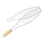 Pega de Rede para Peixe para Churrasco com Cabo de Madeira Cromado Clipe para Peixe Grelhado ao Ar Livre Ferramenta para Churrasco