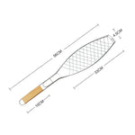 Pega de Rede para Peixe para Churrasco com Cabo de Madeira Cromado Clipe para Peixe Grelhado ao Ar Livre Ferramenta para Churrasco