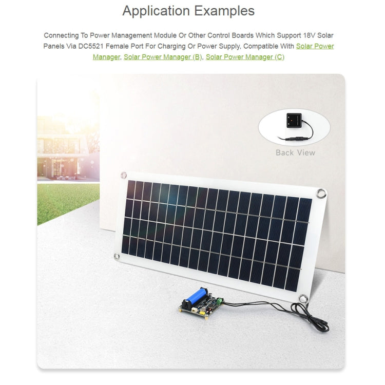 Painel Solar Semi-flexível de Silício Policristalino 18V 10W Waveshare, 24167