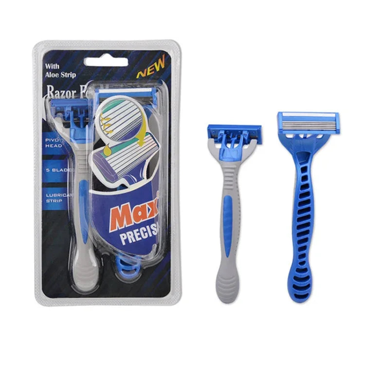 1 Conjunto de Aparelho de Barbear Manual Descartável para Homens com Cinco Lâminas em Aço Inoxidável e Cabeça Rotativa por Indução