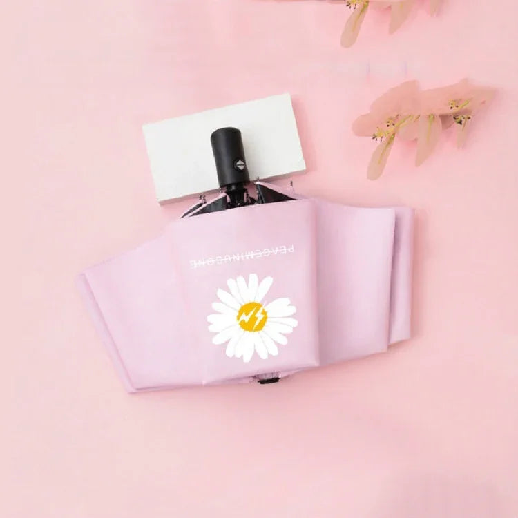 Guarda-chuva GD Daisy em vinil para sol e chuva, anti-UV, proteção solar, guarda-chuva dobrável triplo