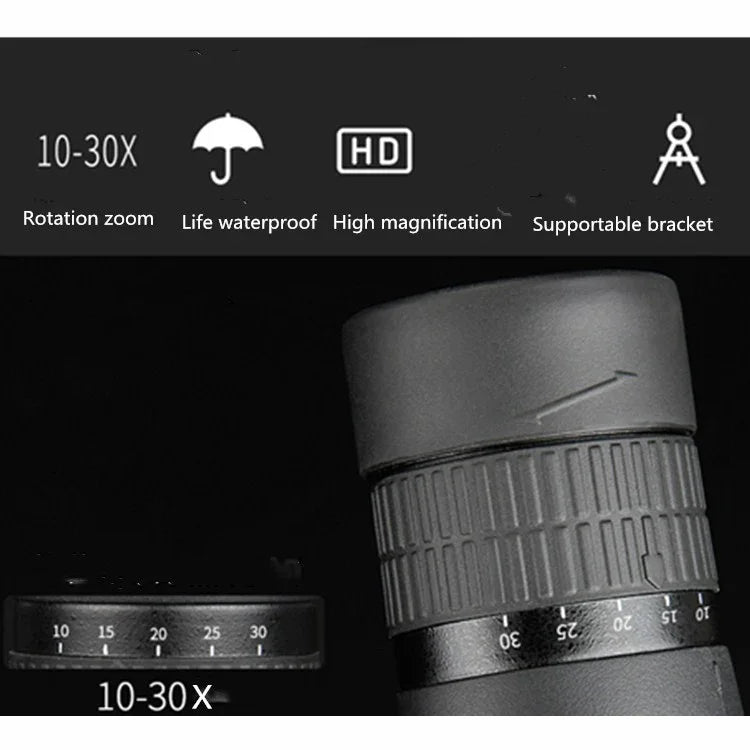 Telescópio de Tubo Único com Zoom Contínuo, Visão Noturna HD de Baixa Luminosidade e Alta Ampliação, 10-30X50