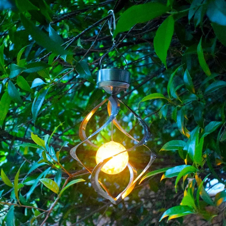 Lâmpada de Sino de Vento Solar para Jardim Exterior Impermeável, Lâmpada Suspensa com Bola Pequena