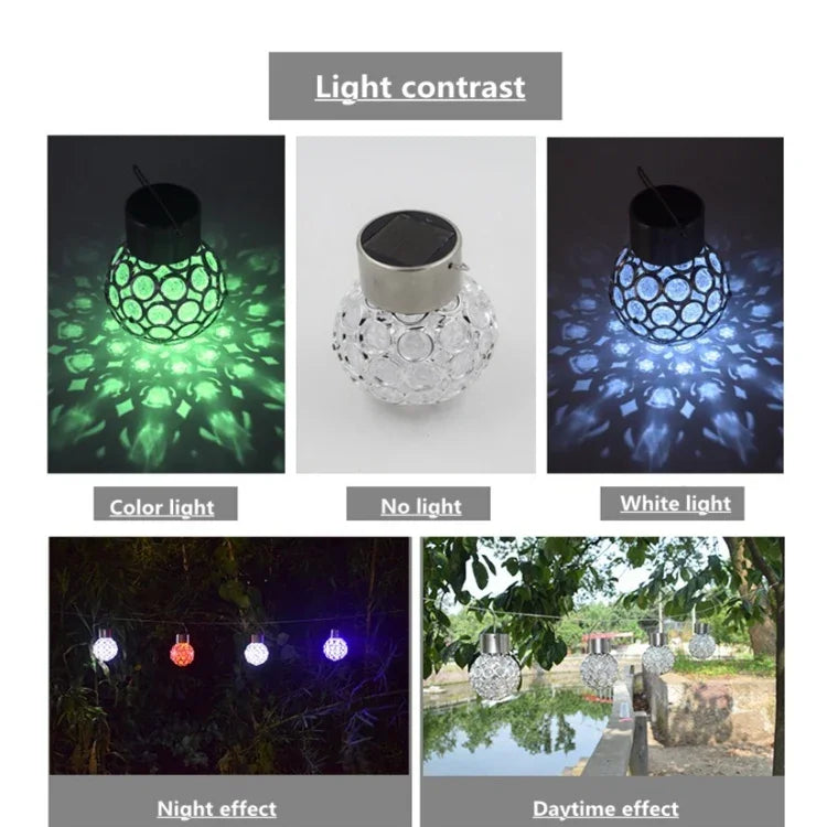 2 Peças de Lâmpada Pendente Bola Oca Solar Luz Decorativa para Jardim, 2 Peças Bola Oca Branca, 2 Peças Bola Oca Colorida