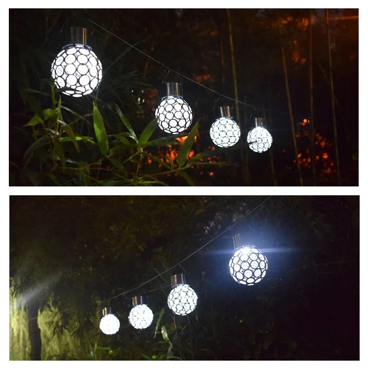 2 Peças de Lâmpada Pendente Bola Oca Solar Luz Decorativa para Jardim, 2 Peças Bola Oca Branca, 2 Peças Bola Oca Colorida