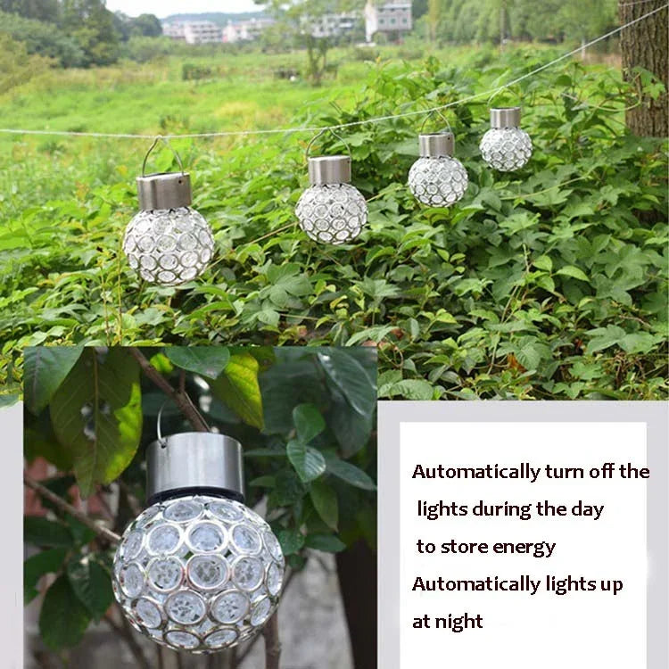 2 Peças de Lâmpada Pendente Bola Oca Solar Luz Decorativa para Jardim, 2 Peças Bola Oca Branca, 2 Peças Bola Oca Colorida
