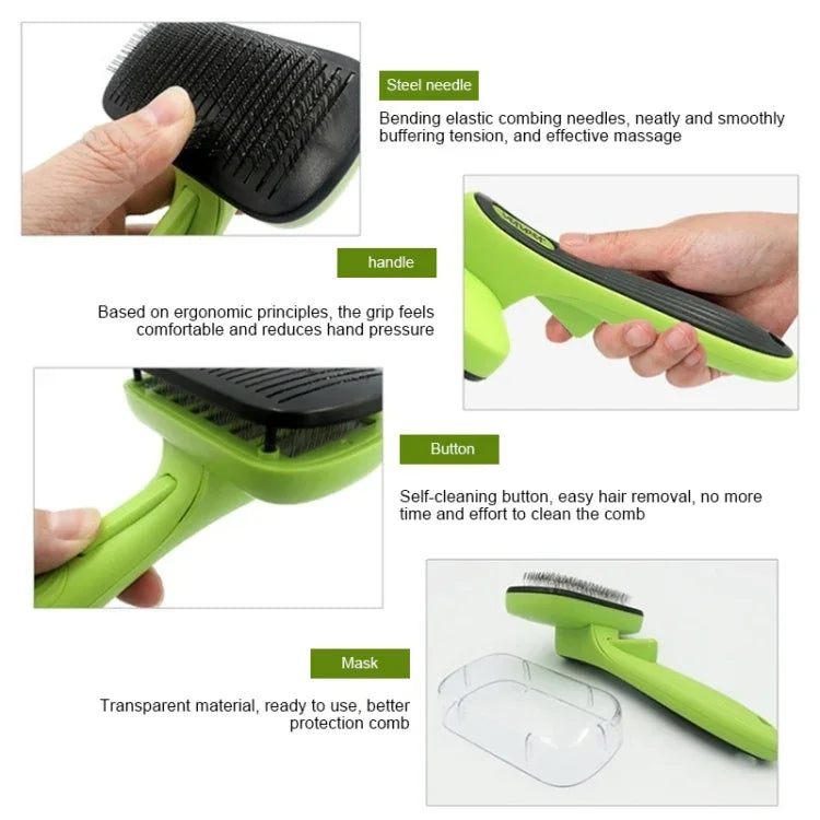 Pente Removedor de Pêlos para Animais Escova Automática para Remover Pêlos Pente de Grooming para Cães Suprimentos de Limpeza, Verde