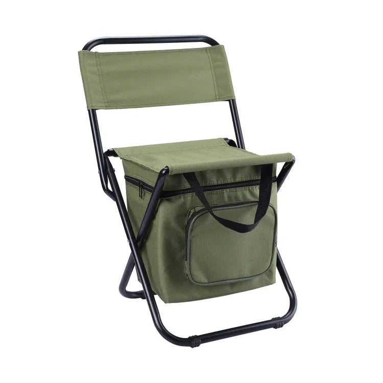 Cadeira Dobrável para Exterior com Saco de Armazenamento, Encosto e Função de Conservação de Calor, Cadeira Dobrável para Exterior