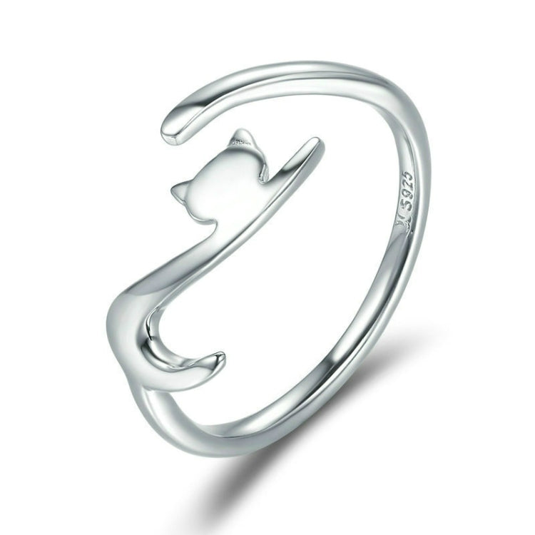 Anel aberto de prata esterlina com design de gato travesso, modelo SCR220-B, SCR220