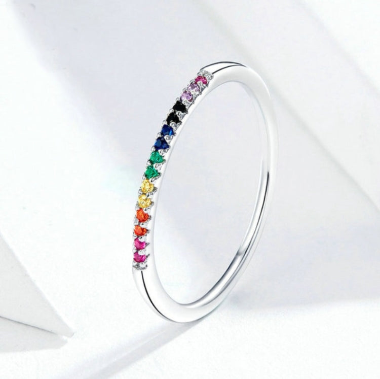 Sterling Silver Ring S925 Colored Zircon Ring, 7