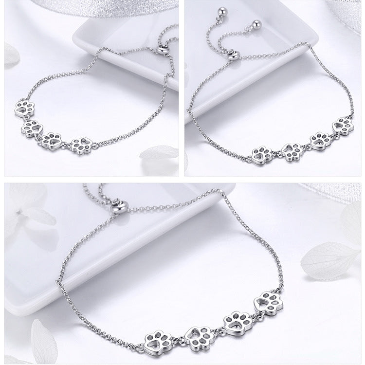Pulseira com Marca de Garra de Animal de Estimação Fofa S925 Prata Esterlina, Pulseira Animal com Gota, SCB096