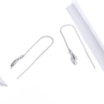 Feather Ear Line Sterling Silver Long Earrings Platinum Plated Simple Girl Earrings, SCE786