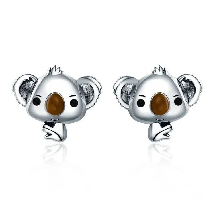 Brincos Femininos de Prata Esterlina Koala com Pedras Preciosas, SCE381