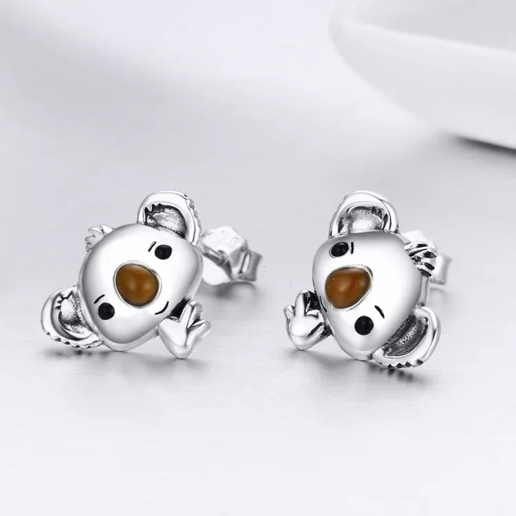 Brincos Femininos de Prata Esterlina Koala com Pedras Preciosas, SCE381