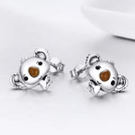 Brincos Femininos de Prata Esterlina Koala com Pedras Preciosas, SCE381