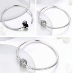 Exquisite Life S925 Sterling Silver Bangle Bracelet Inlaid with Gems, 17cm, 18cm, 19cm, 20cm