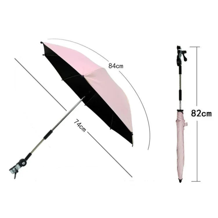 Guarda-chuva universal para carrinho de bebé, deslizante, artefacto em vinil anti-UV, clipe universal para sol e chuva, rosa, cinzento, azul, preto