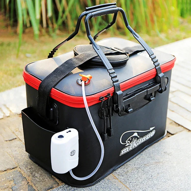 Caixa de Peixe Vivo Dobrável Multifuncional Reforçada Balde de Pesca, 40 cm (com Alça e Bolso Lateral), 45 cm (com Alça e Bolso Lateral), 50 cm (com Alça e Bolso Lateral)