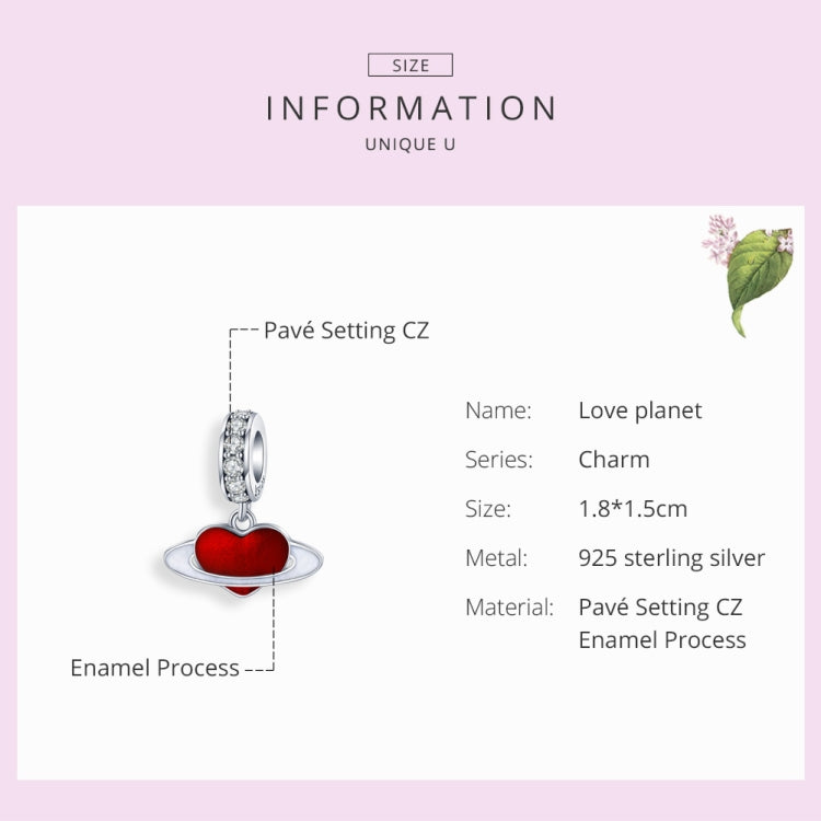 Colar com pendente planeta do amor vermelho em prata de lei S925, acessórios para pulseira DIY