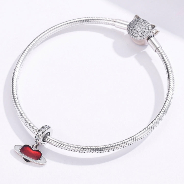 Colar com pendente planeta do amor vermelho em prata de lei S925, acessórios para pulseira DIY