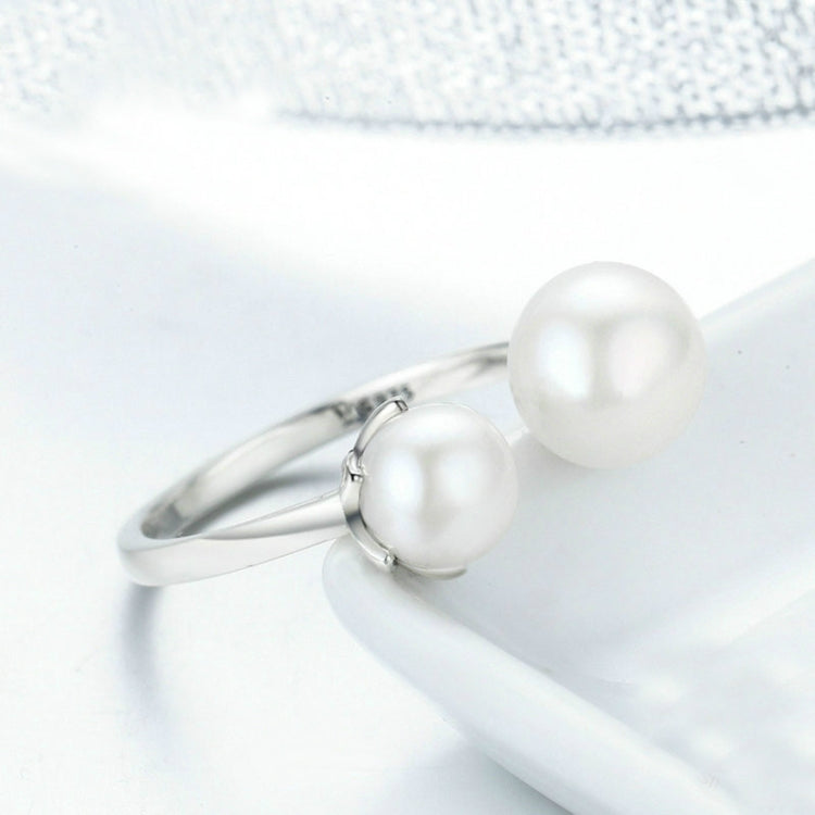 Anel Feminino de Prata Esterlina S925 com Pérola Aberto, SCR192