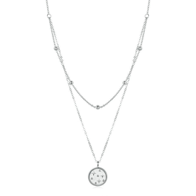 Colar de Prata Esterlina S925 Banhado a Platina Colar Duplo com Pequenas Estrelas Luz Prateada, SCN365