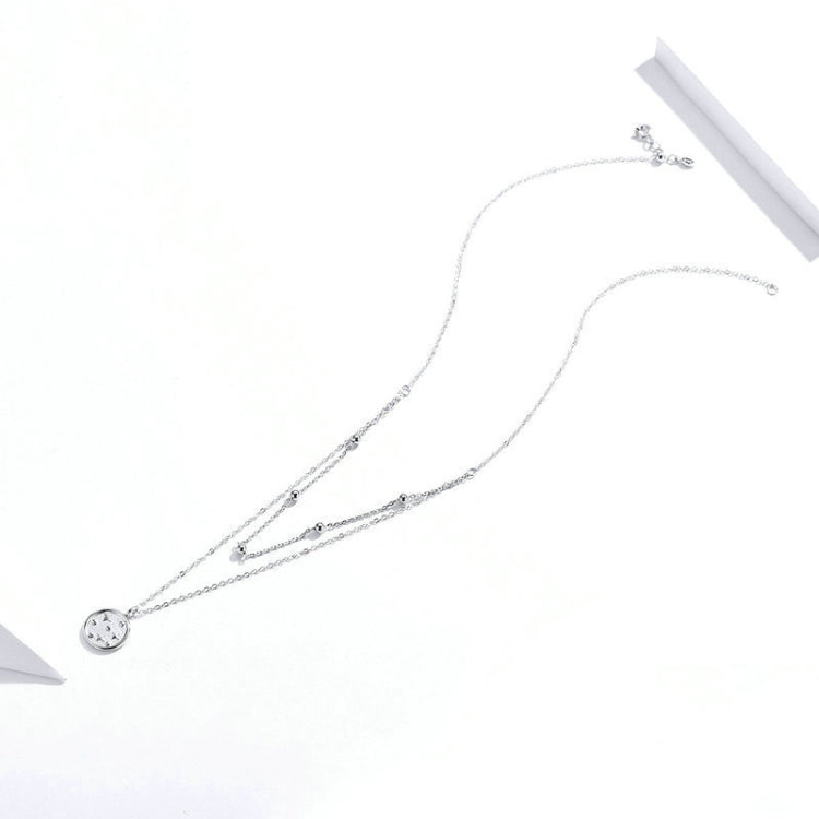 Colar de Prata Esterlina S925 Banhado a Platina Colar Duplo com Pequenas Estrelas Luz Prateada, SCN365