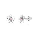 Brincos de Flor em Prata Esterlina S925 Brincos Simples com Zircónia e Temperamento, SCE784