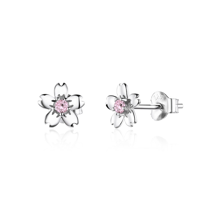 Brincos de Flor em Prata Esterlina S925 Brincos Simples com Zircónia e Temperamento, SCE784