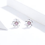 Brincos de Flor em Prata Esterlina S925 Brincos Simples com Zircónia e Temperamento, SCE784