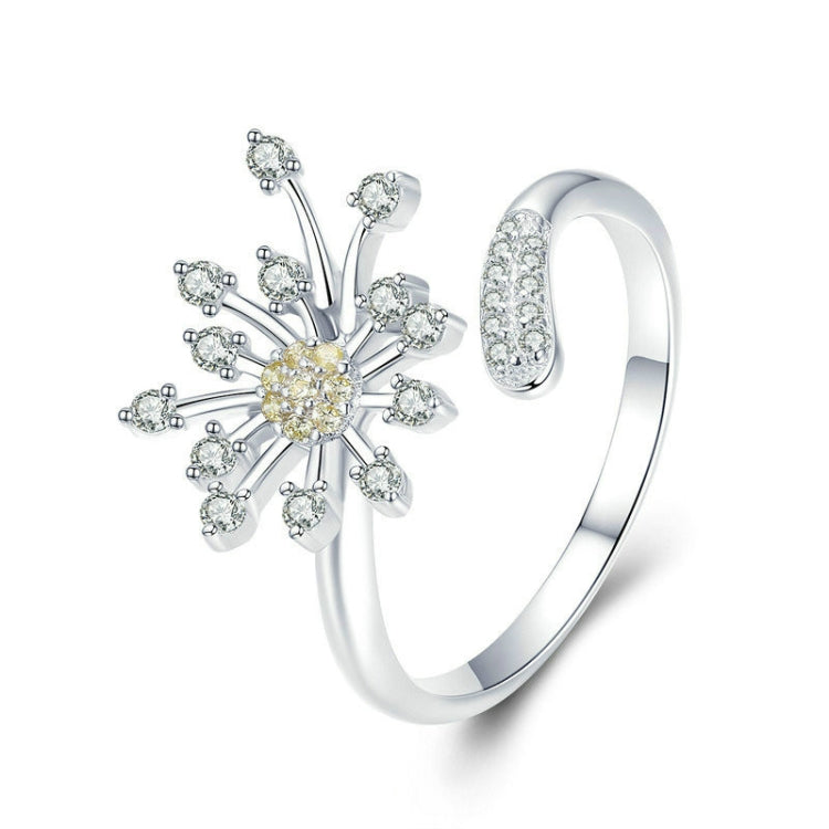 Anel Feminino de Prata Esterlina S925 Anel de Amor com Dente-de-leão e Diamante