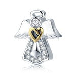Pingente Anjo Guardião em Prata Esterlina S925 com Diamante e Gota de Óleo, Acessórios para Pulseira DIY