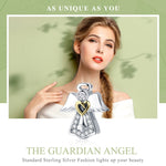 Pingente Anjo Guardião em Prata Esterlina S925 com Diamante e Gota de Óleo, Acessórios para Pulseira DIY
