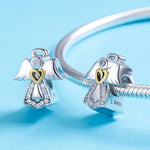 Pingente Anjo Guardião em Prata Esterlina S925 com Diamante e Gota de Óleo, Acessórios para Pulseira DIY