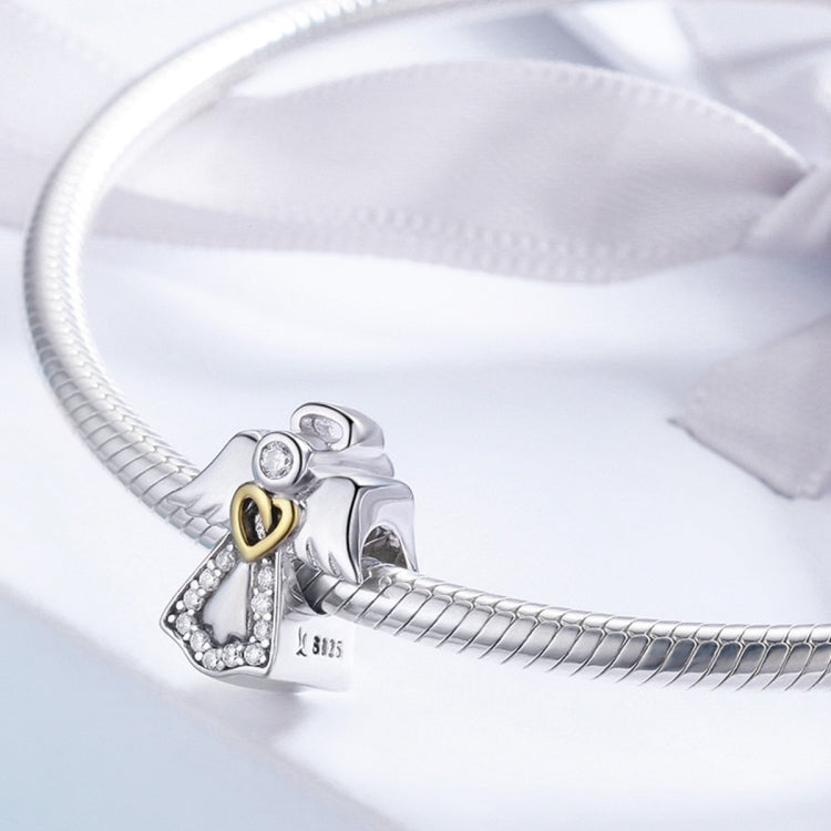 Pingente Anjo Guardião em Prata Esterlina S925 com Diamante e Gota de Óleo, Acessórios para Pulseira DIY