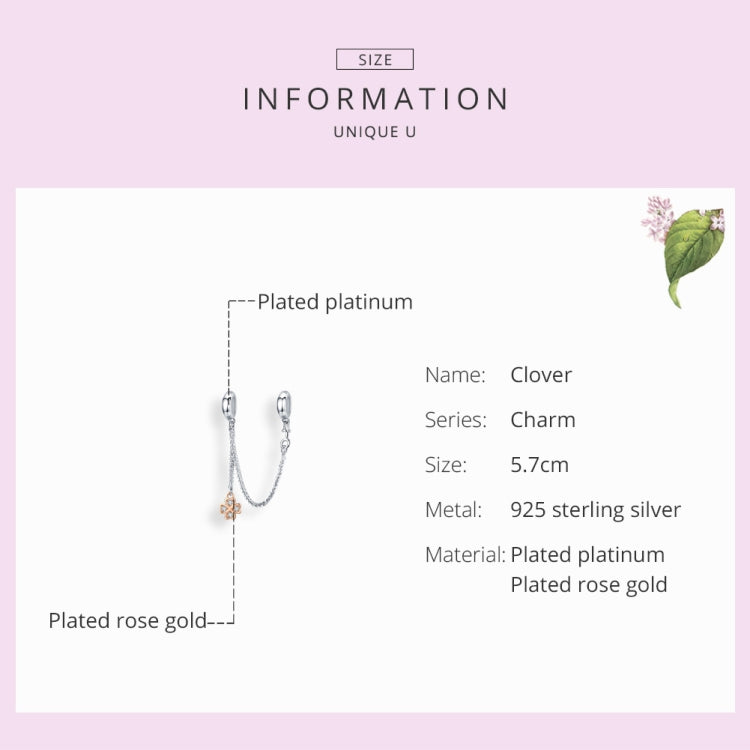 Pulseira DIY com Corrente de Segurança de Trevo em Prata Esterlina S925 com Revestimento de Platina, SCC1261